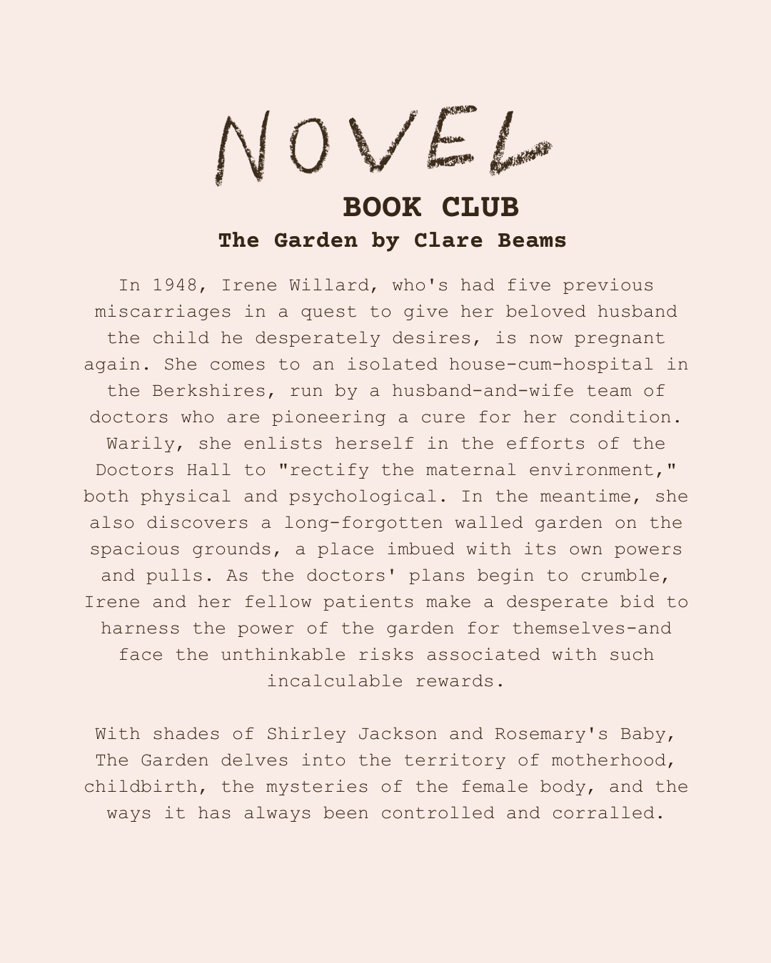 BOOK CLUB - 10:30 - 11:45 - Sunday 26th October - The Garden by Clare Beams