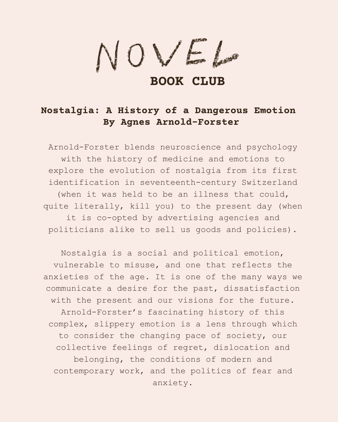 BOOK CLUB - 1:30 - 2:45 - Sunday 13th July  - Nostalgia by Agnes Arnold-Forster