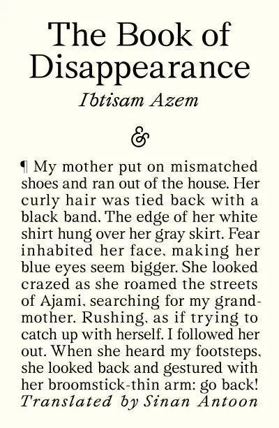 The Book of Disappearance by Ibtisam Azem (author), Sinan Antoon (translator)